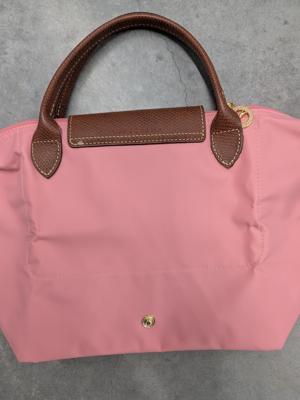 Longchamp Le Pliage Small Pink Nylon Tote with Brown Leather Trim - Picture 2 of 12